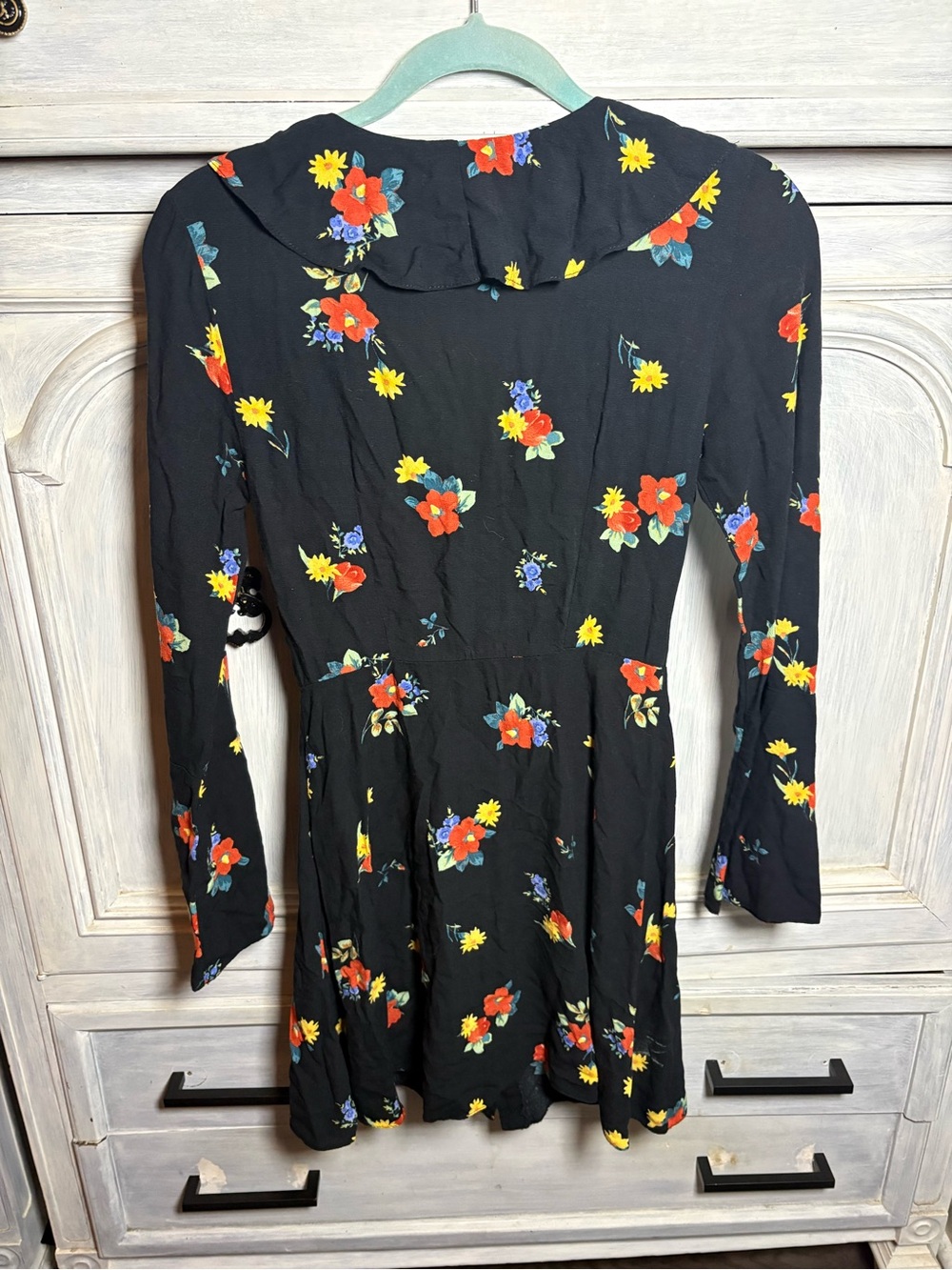 Nobody’s Child Black Floral Ruffle Button Bell Sleeve Mini Twee Cottagecore - Picture 10 of 10